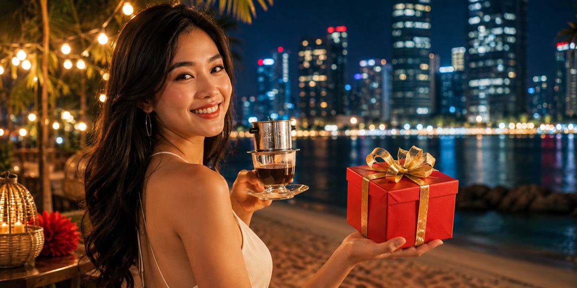 Góc cà phê Hà Nội với phong bì đỏ gợi lên không khí nhận thưởng may mắn trong ngày thường