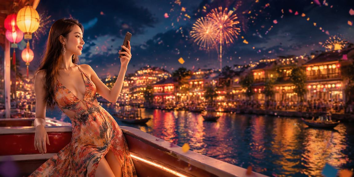 Đèn lồng Hà Nội về đêm kết hợp hình ảnh xổ số gợi cảm giác may mắn và kỳ vọng trúng thưởng